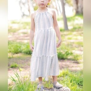 Mimi & Maggie Girls Summer Day Halter Cotton Striped Midi Dress White Blue M‎